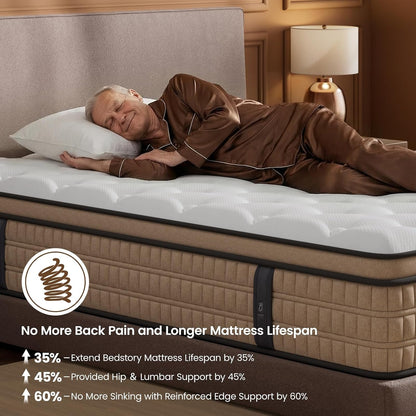 14 Inch Medium Firm Queen Mattress - Pain-Relieving Hybrid Mattress for Extra Lumbar & Hip Support - Queen Bed in a Box - 365-Night Trial - No Odor, Fiberglass-Free, Certipur-Us Certified4