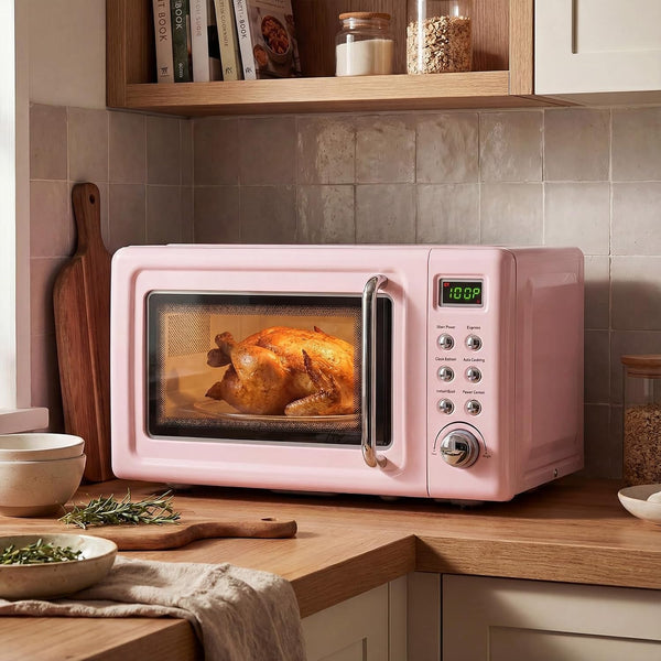 Retro Microwave 0.7Cu.Ft, 700 Watt Countertop Microwave | 5 Micro Power Defrost, Auto Cooking Function, LED Display, Child Lock, Pink Small Microwave for Kitchen, RV, Dorm9