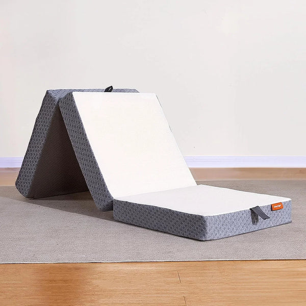 Single Tri-Folding Mattress Topper - 4 Inch Medium Firm Portable Foldable Mattress with Washable Cover & Non-Slip Base - Ideal for Camping, RV, and Guests,White1