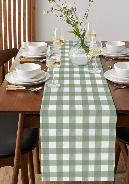 Sage Green Buffalo Plaid Table Runner 120 Inches Long Farmhouse Dress Scarves, Farmhouse Green White Checkered Dining Tablerunner for Coffee Table/Kitchen Island/Party Décor, 13" X 120"4
