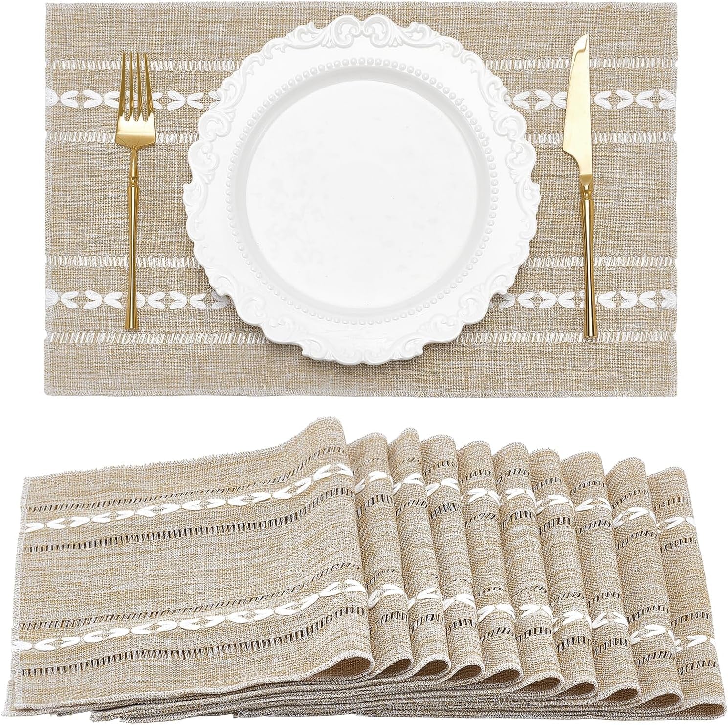 10pcs-cotton-linen-placemats-12-x-18-inch-boho-placemats-rustic-hemstitch-place-mats-heat-resistant-wrinkle-free-table-mats-for-kitchen-table-home-decorations-beige