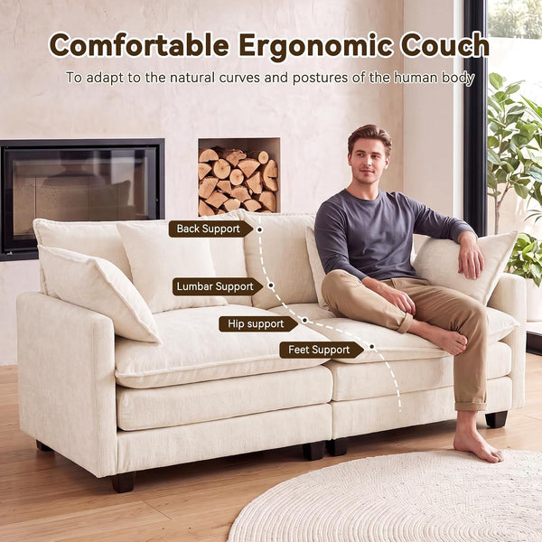 77" Cloud Chenille Loveseat Sofa Couch with Pillows, 2‑Seater, Beige5
