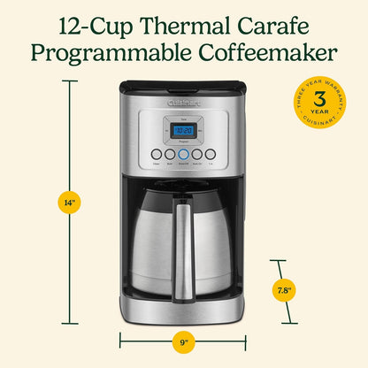 12-Cup Coffee Maker, Programmable Perfectemp Thermal Carafe Coffee Machine with 1-4 Cup Setting, Brew Strength Control and Brew Pause, Stainless Steel, DCC-3400NAS, Silver | Everyday Coffee Machine with 24-Hour Programmability, 1-4 Cup Setting, Strength Options & Brew Pause, DCC-3400NAS10