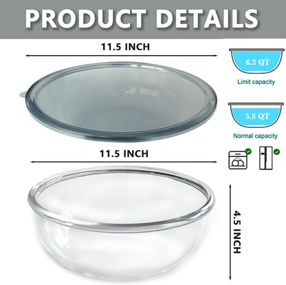 Large Glass Mixing Bowl with Lid,6.3 Quart Thickened Bowl Edges2