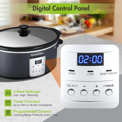 7QT 280W Electric Slow Cooker, Digital 20H Timer & 3-Level Heat Settings, Oval Ceramic Inner Pot, Black, for Family Dinners6