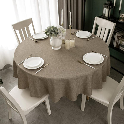 round Tablecloth, 48 Inch Diameter, Faux Linen Table Cloth, Water Resistant Spill-Proof Wipeable Polyester Dining Table Cover for Kitchen Cafe Restaurant Buffet Tabletop Decoration, Flaxen1