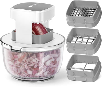 Multifunctional Vegetable Chopper Bowl White - 3 Interchangeable Blades Potato French Fry Cutter with Container & Storage Box Food Chopper Dicer for Cucumber, Tomato, Carrot, Onion1