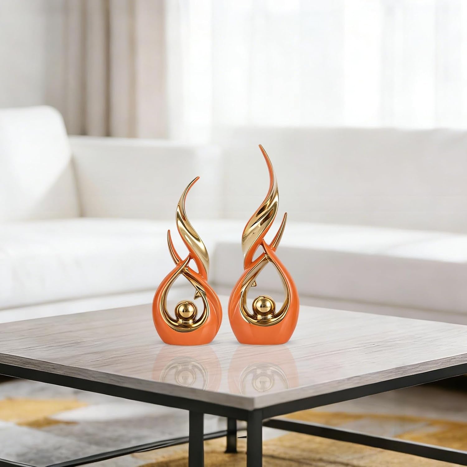 2-pcs-orange-gold-ceramic-statues-for-home-decor-accents-modern-abstract-art-sculptures-elegant-tabletop-decorative-objects-for-dining-room-entryway-tv-stand-mantel-coffee-table-centerpieces