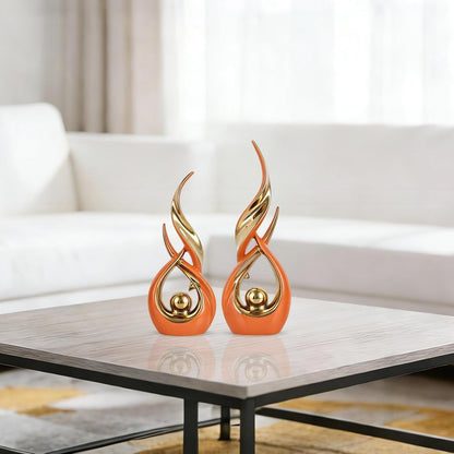 2 PCS Orange Gold Ceramic Statues for Home Decor Accents, Modern Abstract Art Sculptures, Elegant Tabletop Decorative Objects for Dining Room, Entryway, Tv Stand, Mantel, Coffee Table Centerpieces6