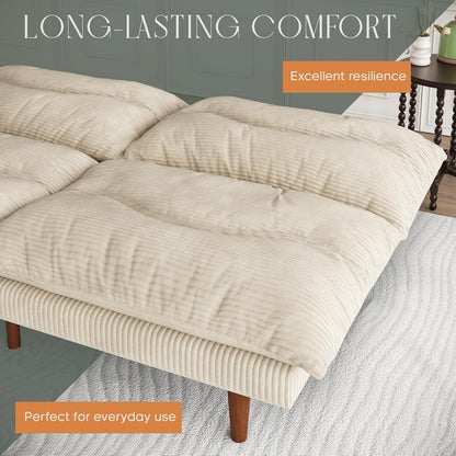 Futon Sofa Bed, 69'' Futon Couch with Adjustable Backrest, Folding Sleeper Recliner, Corduroy Convertible Sleeper Sofa Bed for Apartment, Living Room, Office, Beige7