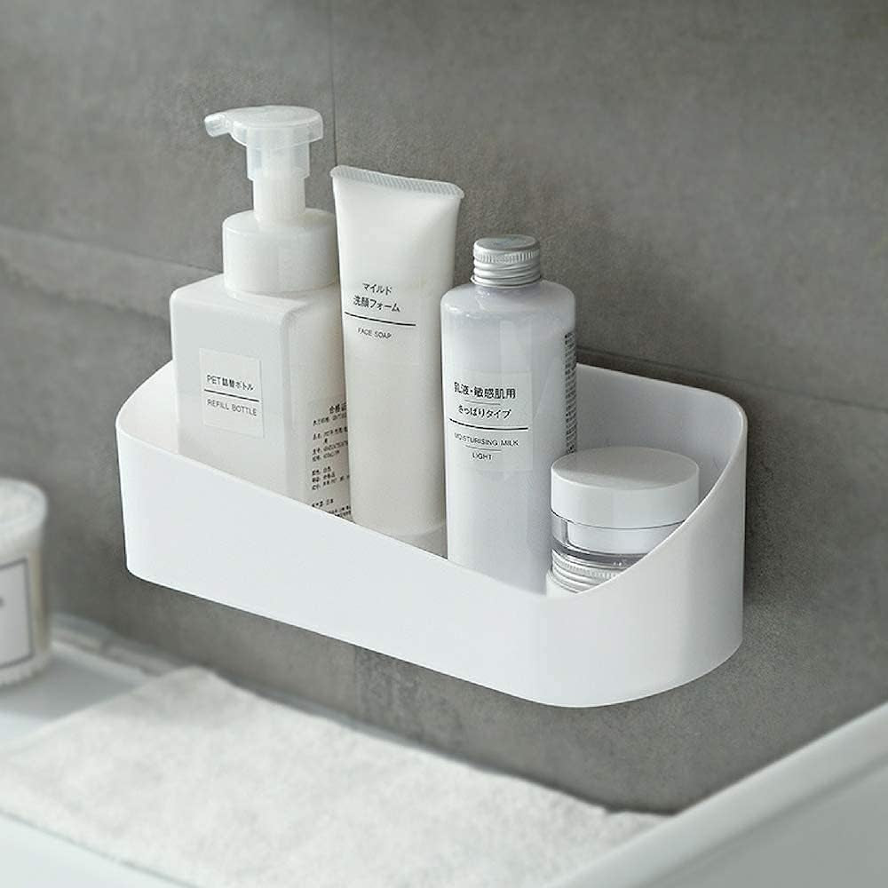 adhesive-shower-caddy-wall-mounted-bathroom-shelf-organizer-storage-rack-no-drilling-shower-shelf-bath-essentials-shampoo-spice-holder-2-clear-adhesives-for-shower-room-bathroom-kitchen-white
