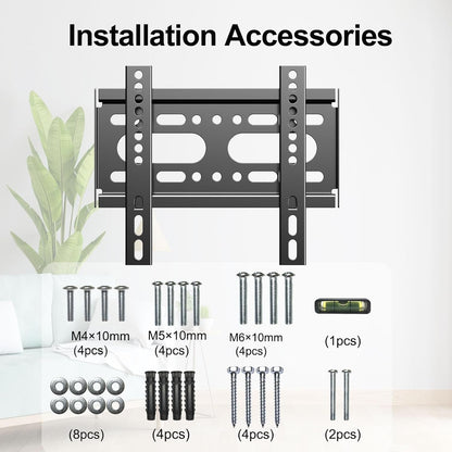 Fixed TV Wall Mount for 14-42" Flat Screen Tvs, Small Wall Mount TV Bracket Fit 19 24 28 32 35 39 40 Inch, VESA up to 200X200Mm 55Lbs Max Load, Easy Install Low Profile Monitor Mount Bracket9