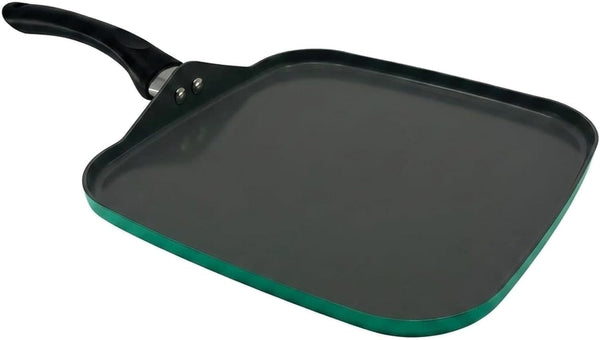 20-Piece Ceramic Metallic Cookware Set, Nonstick - Jade | 20-Piece Cookware Set with Ceramic Nonstick Interiors, Glass Lids, Utensils, Strainer, Pads, and Griddle Pan.8