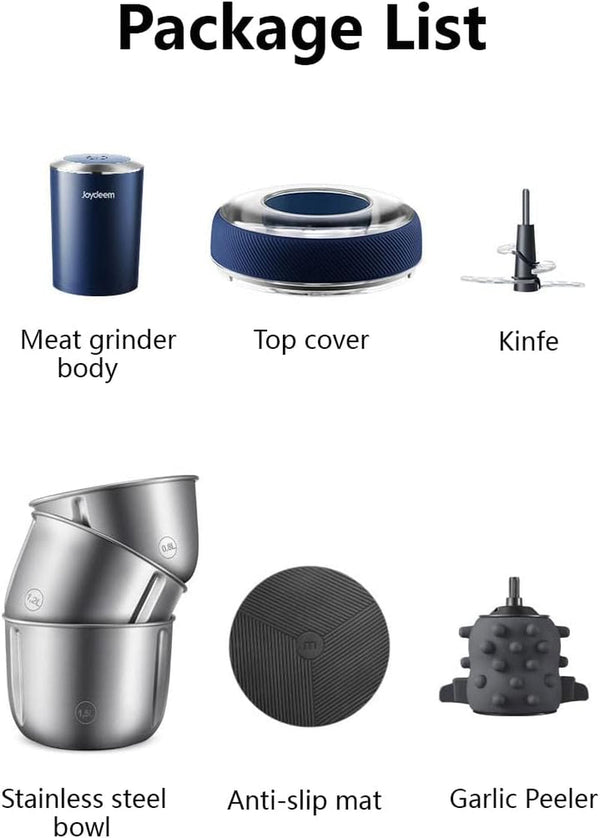 JD-376B Electric Food Processor,Meat Grinder with Garlic Peeler,Vegetable Fruit Chopper with 3 Stainless Steel Bowls,Blue6