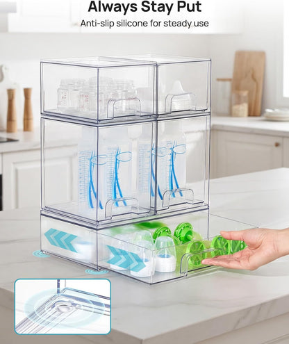 Clear Stackable Storage Drawers Set of 5, Plastic Organizer Bins9