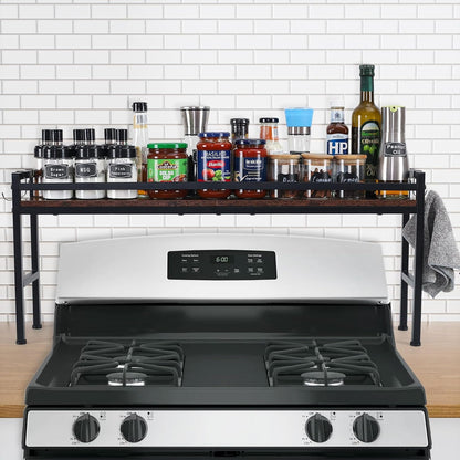 Spice Rack Shelf for Kitchen Stove，Stove Top Shelf with 4 Hooks Extra Storage Countertop, Seasoning Organizer,Kitchen Organizers and Storage1