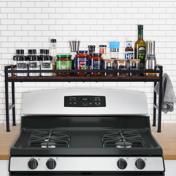 Spice Rack Shelf for Kitchen Stove，Stove Top Shelf with 4 Hooks Extra Storage Countertop, Seasoning Organizer,Kitchen Organizers and Storage1