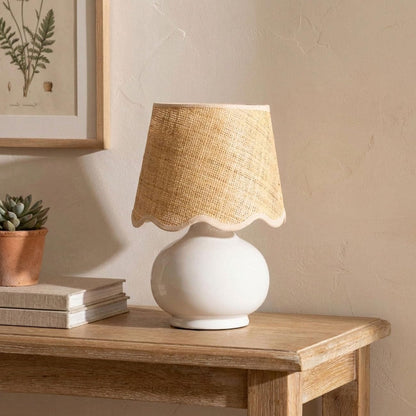 Benton Ceramic Table Lamp with Fabric Shade – 13" Bedside Accent Lamp for Bedroom, Living Room & Nightstand (White)5