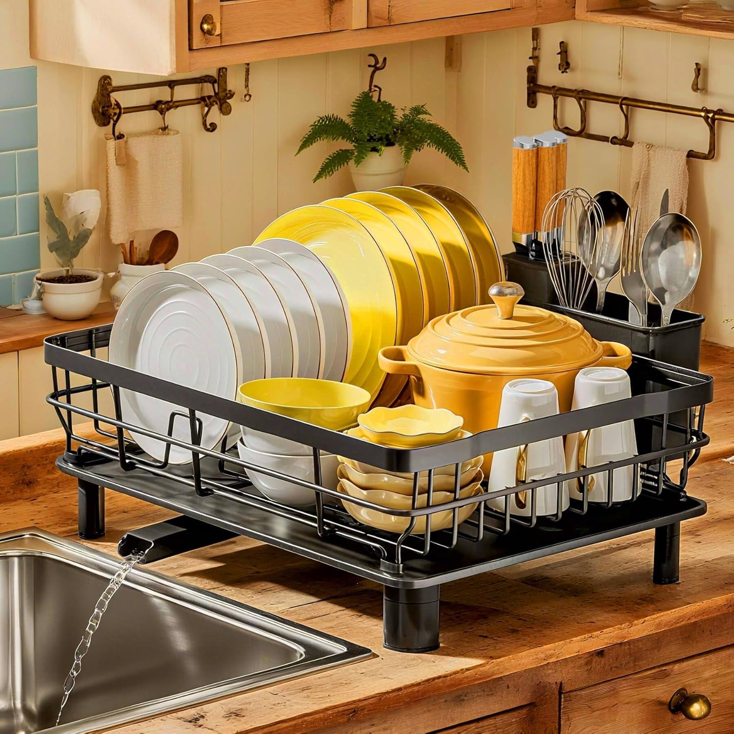 dish-drying-rack-with-drainboard-for-kitchen-counter-black
