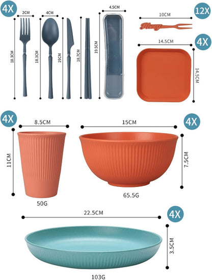 48 Pcs Dinnerware Sets, Unbreakable Plates and Bowls Sets, Reusable Dinnerware Sets for 4 People, Travel Camping Picnic Home Party Cutlery Set, Dishwasher Microwave Safe Dishes2