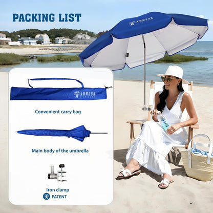 Chair Umbrella with Universal Clamp Adjustable 47 Inches and 360° Swivel & UPF 50+ Protection Portable Sun Umbrella, Secure Clip on Camping/Beach Chairs, Stroller, Wheelchair, Golf Cart, Lounger, Blue, 2 PACK7