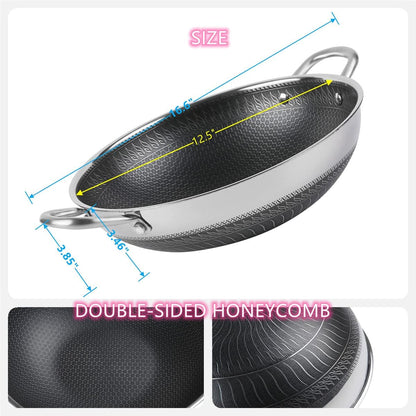 12.5” Wok Pan with Dual Honeycomb Wok Stainless Steel Wok Pan with Nonstick Coating, Frying Pans Cookware, Two Handles,Works with Induction ,Gas, Electric, Ceramic Furnace Stove, without Lid4