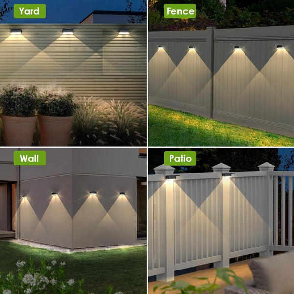 Solar Fence Lights Outdoor，3000/4000/6000K 3 Mode Fence Light Solar Powered6