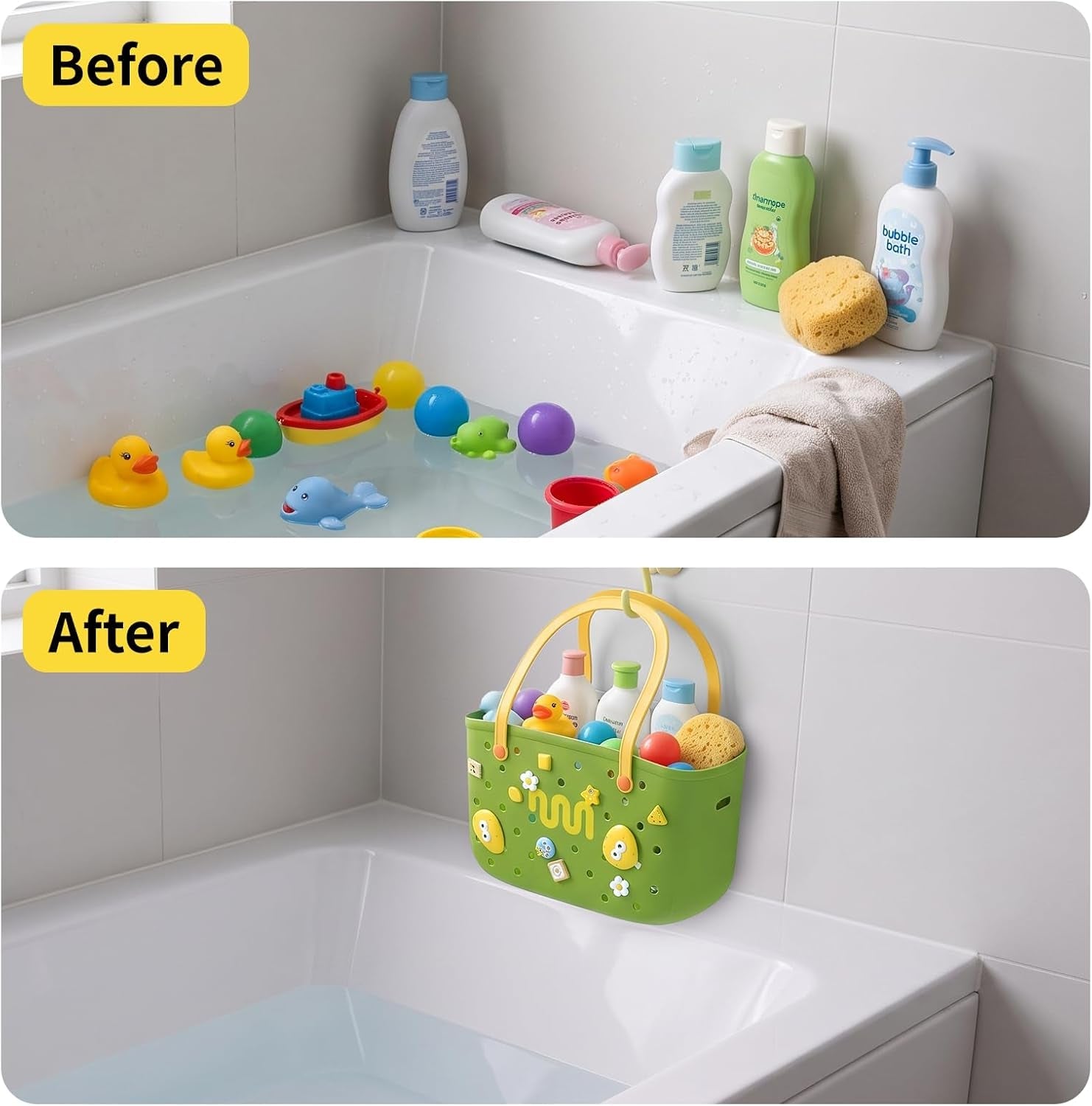 bathtub-toy-storage-bath-toy-basket-with-hooks-handles-quick-drain-green