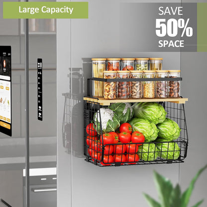 2 Pack Magnetic Shelf for Fridge, Fruit Potato Onion Storage Bins3