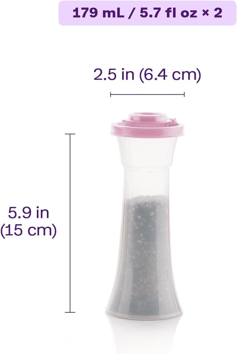 hourglass-salt-and-pepper-2-shaker-set-in-purple-liquid-tight-lids-bpa-free-dishwasher-safe