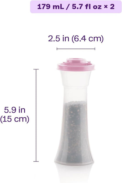 Hourglass Salt and Pepper 2-Shaker Set in Purple, Liquid Tight Lids, Bpa-Free, Dishwasher Safe3