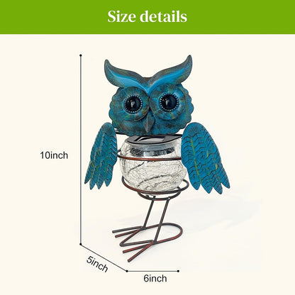 Solar Lights Outdoor Garden Owl Decor, Vibrant Blue Metal Owl Solar Light Waterproof with Glowing Crackle Glass Globe, Yard Art Statue for Lawn Porch Patio Garden Gifts3