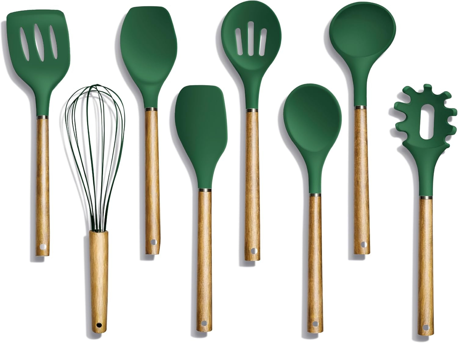non-stick-silicone-utensil-set-with-rounded-wood-handles-for-cooking-and-baking-8-piece-set-green