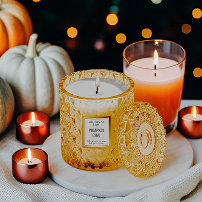 Pumpkin Chai Candles Halloween Candle Gift, Farmhouse Candles for Home, Luxury Scented Soy Jar Fall Candle with up to 55 Hour Long Lasting, Home Decor, Barn Fall Decor Pottery, 8.1Oz4