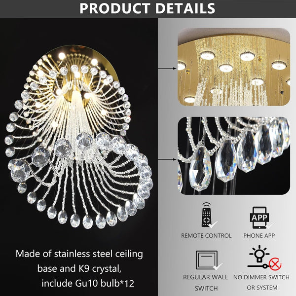 D32 X H100 Modern Crystal Chandelier for Foyer Glam Chandelier High Ceiling Chandeliers Large Raindrop Pendant Lights LED Dimmable Light Fixtures for Staircaes Living Room Entryway Gold4