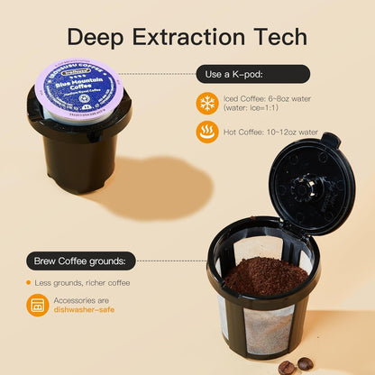 Mini Single Serve Hot and Iced Coffee Maker for K Cup and Ground | 6 To14 Oz Brew Sizes, with Recipe Book, for Home, Travel, RV, Office and Dorm, 120V, K310IC, 2.0 Version, Classic Black6
