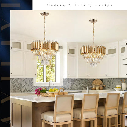 Gold Crystal Chandelier 16”Modern Ceiling Dining Room Pendant Light Fixtur3