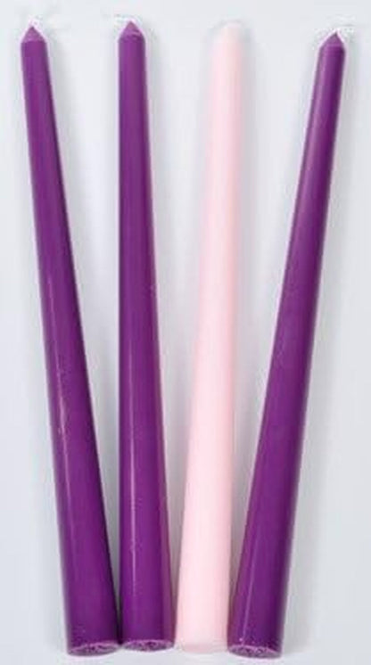 Christmas Advent Candle Set (Set of 4) - Made in the U.S.A. - 10 Inch Wax Taper Candles - 3 Purples Candles & 1 Pink Candle2