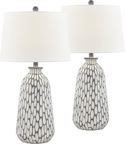 Philip 28 1/4" Tall Table Lamps Set of 2 Gray Wash Cottage Coastal Modern | White Living Room Bedroom House Bedside Nightstand Home Office Family Tapered Drum Shade2