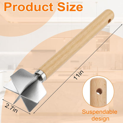 Ground Beef Masher, Stainless Steel Hamburger Smasher Tool with Wooden Handle, 6-Blade Heavy-Duty Kitchen Tool for Beef, Turkey, Potatoes & More7