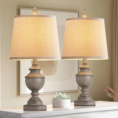 Retro Table Lamps Set of 2, Bedside Lamp for Bedroom Rustic Farmhouse Table Lamps for Living Room, 22" Vintage Nightstand Lamps with White Shades, Antique Grey1