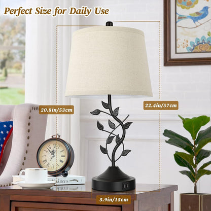 3-Way Dimmable Touch Table Lamps Set of 2, Rustic Leaf Bedside Lamps5