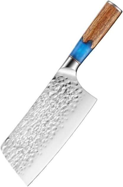 Meat Cleaver, 6.5Inch Stainless Steel Chinese Kitchen Knife Hammer Pattern Ultra-Sharp Nakiri Cleaver Utility Santoku Kniver Blue Resin1