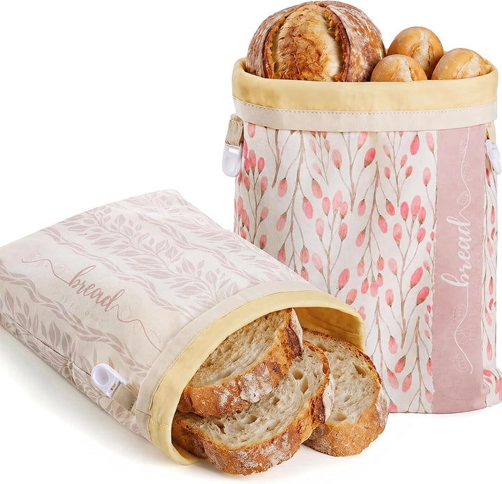 Beeswax Bread Bags for Homemade Sourdough, XL 2 Pack Reusable Bags | 100% Cotton with Beeswax Lining, Secure Lock Closure, Keeps Bread Fresh & Crust Crisp, Plastic Bag Alternative