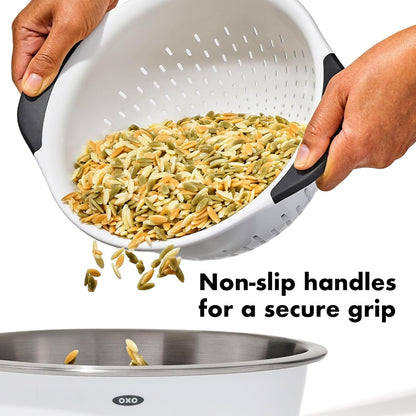 OXO Good Grips Plastic Strainer - 3 Qt Capacity, White | for Pasta and Vegetables, Colander, Non-Slip Feet, Soft Handles, Dishwasher Safe, Stable Draining7