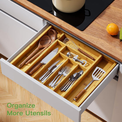 Bamboo Expandable Silverware Drawer Organizer, Adjustable Kitchen Utensil Tray for Forks, Spoons and Knives, Wood Storage Cutlery Holder for Bedroom and Living Room4