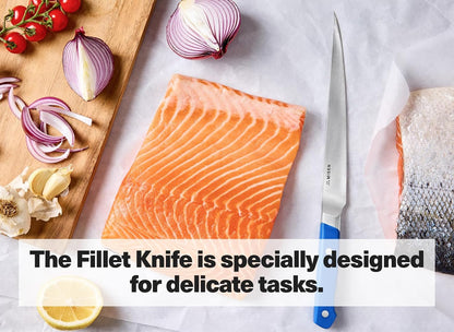 7.5" Stainless Steel Fillet Knife – Flexible Blade for Precision Fish Filleting & Meat Trimming - High-Carbon Steel for Long-Lasting Sharpness – Ergonomic Handle for Control – Blue2
