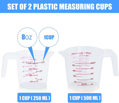 2 Pack Measuring Cup Set, 250Ml (1-Cup) and 500Ml (2-Cup) | Plastic Liquid Measuring Cups- Baking, Cooking, Mixing & Measuring Cups, Essential Kitchen Tools2