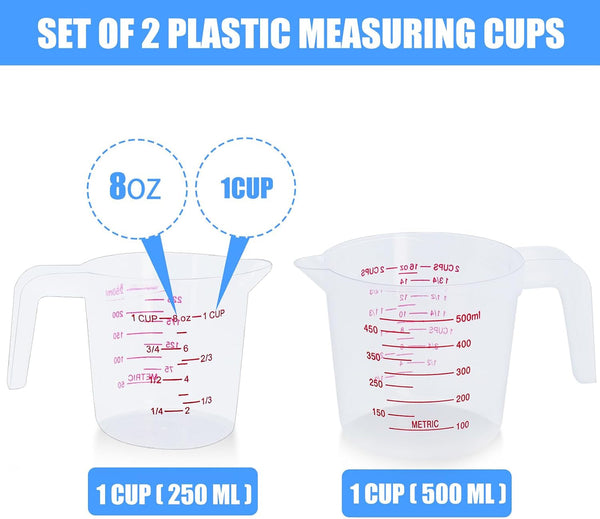 2 Pack Measuring Cup Set, 250Ml (1-Cup) and 500Ml (2-Cup)2