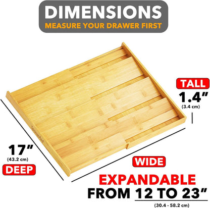 Bamboo Spice Drawer Organizer, (Need 3" Deep Drawer) Expandable 4 Tier Spices Rack for Cabinet, Kitchen Seasoning Storage Insert (Jars Not Included, from 12" to 23" Wide)3